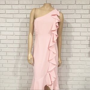 Likely Linette One-Shoulder Light Pink Ruffle Cocktail Dress